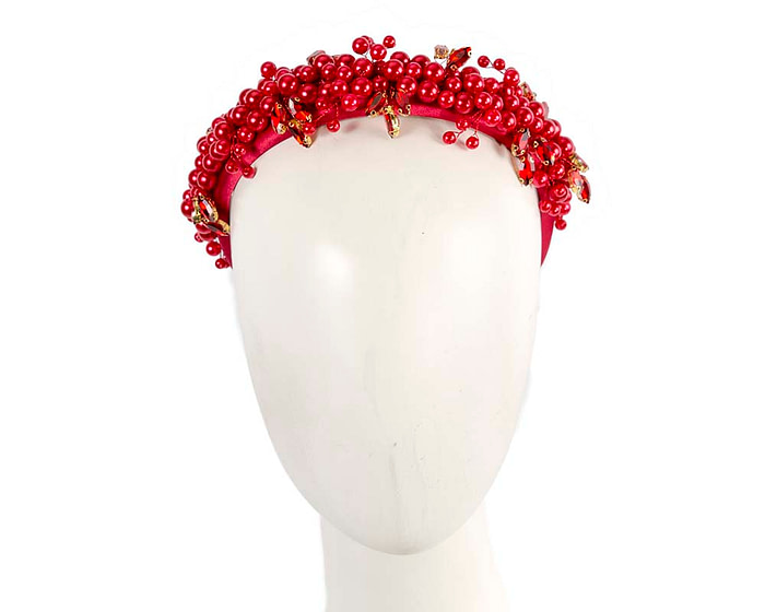 Red pearl & crystals fascinator headband by Cupids Millinery - Hats From OZ