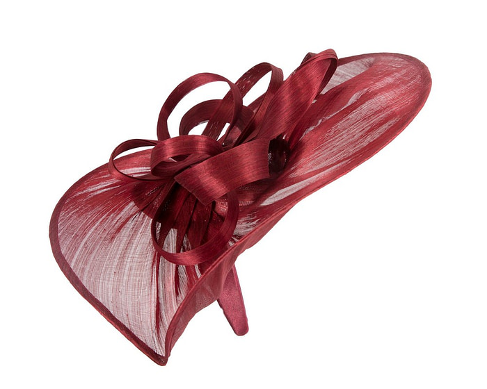 Large burgundy wine silk abaca heart fascinator - Hats From OZ