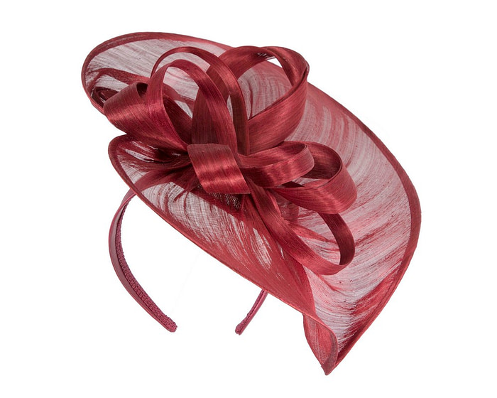 Large burgundy wine silk abaca heart fascinator - Hats From OZ