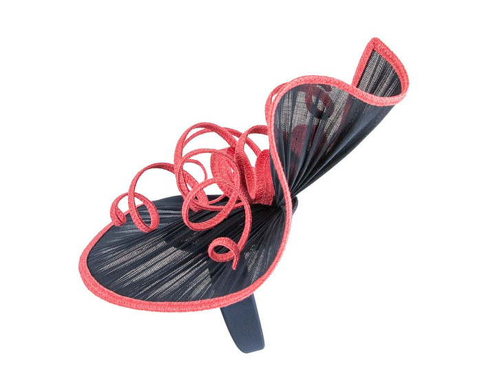Large navy & coral jinsin racing fascinator by Fillies Collection - Image 3