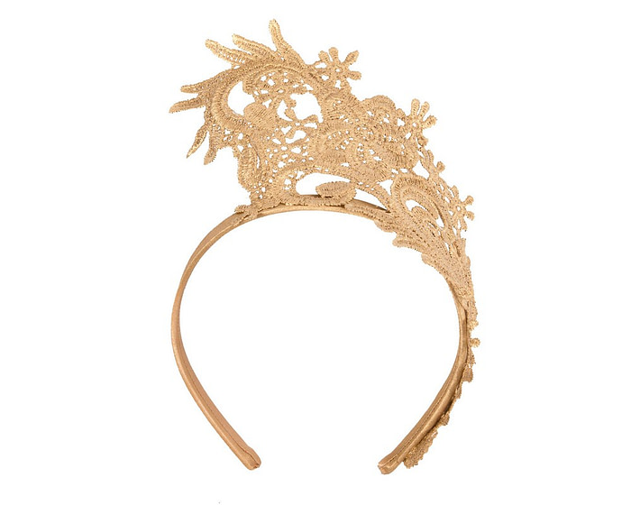 Gold lace crown racing fascinator by Max Alexander - Hats From OZ