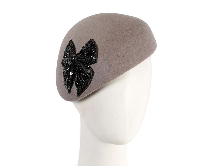 Grey winter felt beret CU618 - Hats From OZ