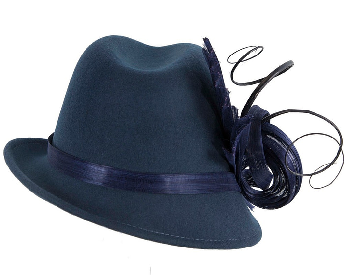 Navy ladies winter fashion felt fedora hat by Fillies Collection F686 - Hats From OZ