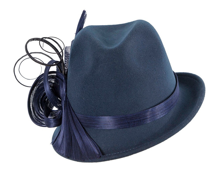 Navy ladies winter fashion felt fedora hat by Fillies Collection F686 - Hats From OZ