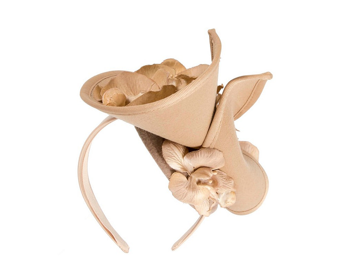 Beige winter felt fascinator with orchid - Hats From OZ