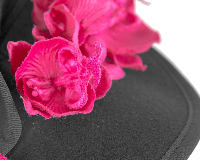 Black and fuchsia winter felt fascinator with orchid - Hats From OZ