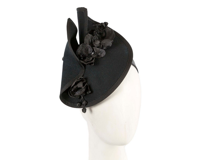 Black winter felt fascinator with orchid - Hats From OZ