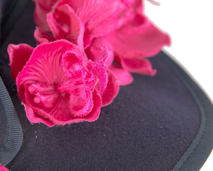 Navy and fuchsia winter felt fascinator with orchid - Hats From OZ