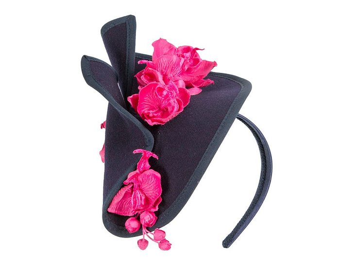 Navy and fuchsia winter felt fascinator with orchid - Hats From OZ