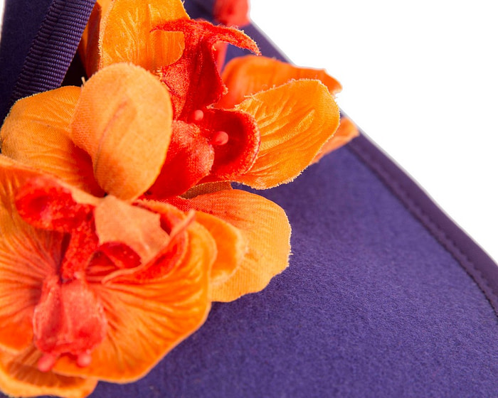 Purple and orange winter felt fascinator with orchid - Hats From OZ