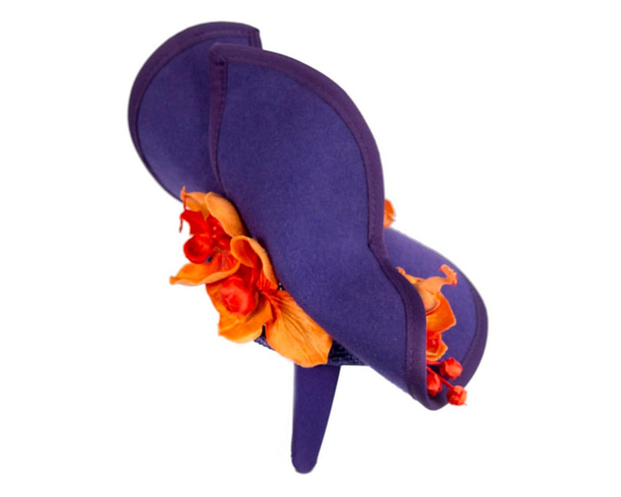 Purple and orange winter felt fascinator with orchid - Hats From OZ