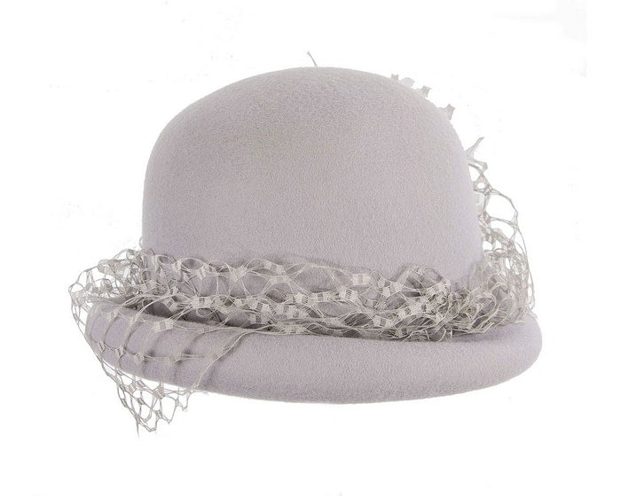 Grey winter felt cloche hat with face veil - Hats From OZ