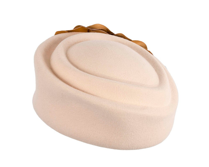 Large nude felt beret with leather flower - Hats From OZ