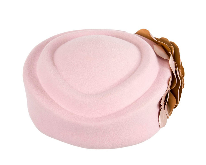 Large pink felt beret with leather flower - Hats From OZ