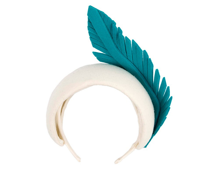 Bespoke cream & turquoise winter racing fascinator headband - Hats From OZ