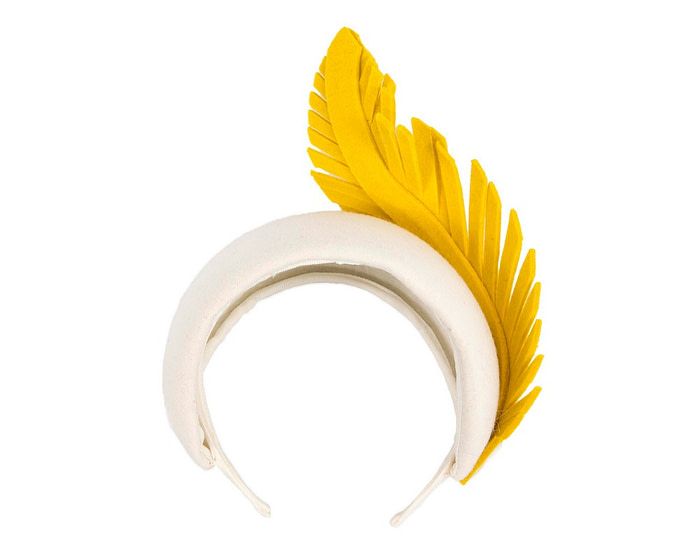 Bespoke cream & yellow winter racing fascinator headband - Hats From OZ