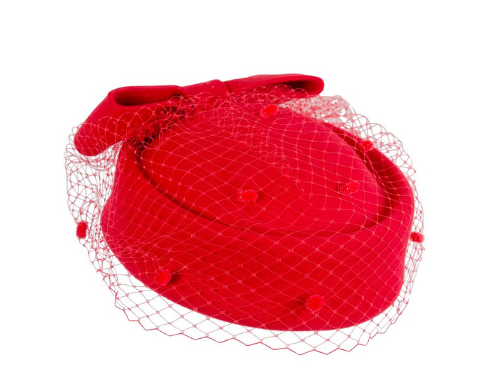 Red felt pillbox hat with face veil by Max Alexander - Hats From OZ