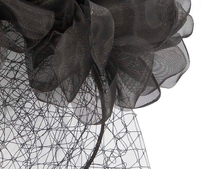 Black flower headband with face veil by Max Alexander - Hats From OZ