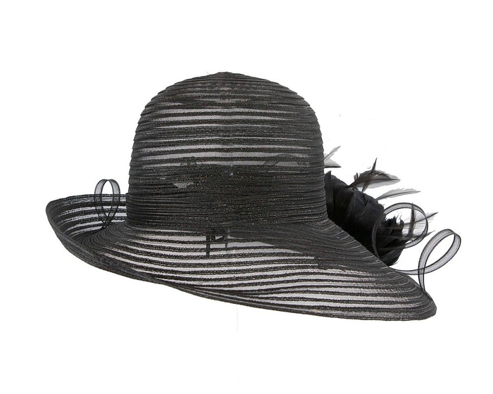 Black hat with feather flower - Hats From OZ