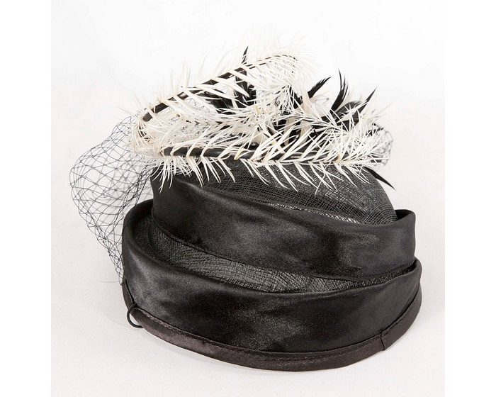 Black and Cream pillbox fascinator with face veil - Hats From OZ