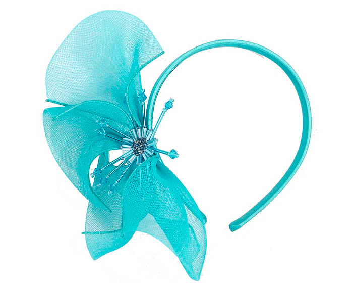 Bespoke turquoise flower headband by Cupids Millinery - Hats From OZ