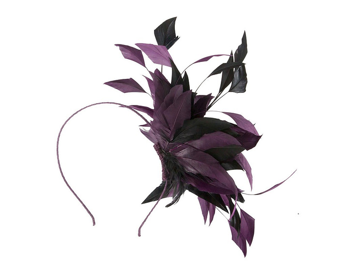 Purple feather flower fascinator headband - Hats From OZ