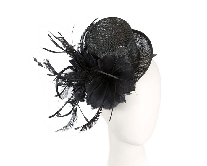 Black sinamay and feathers fascinator - Hats From OZ