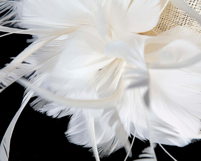 Cream sinamay and feathers fascinator - Hats From OZ