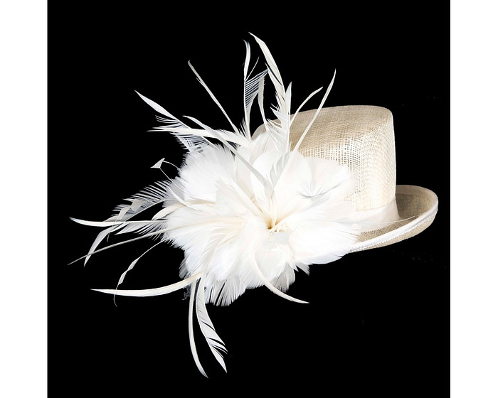 Cream sinamay and feathers fascinator - Hats From OZ