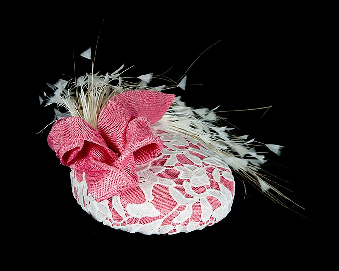 Pink pillbox fascinator with feathers - Hats From OZ