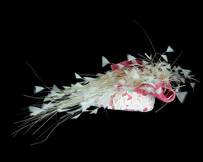 Pink pillbox fascinator with feathers - Hats From OZ