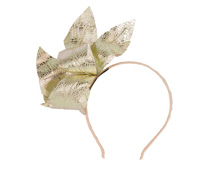 Champagne Gold leather flower headband fascinator - Hats From OZ