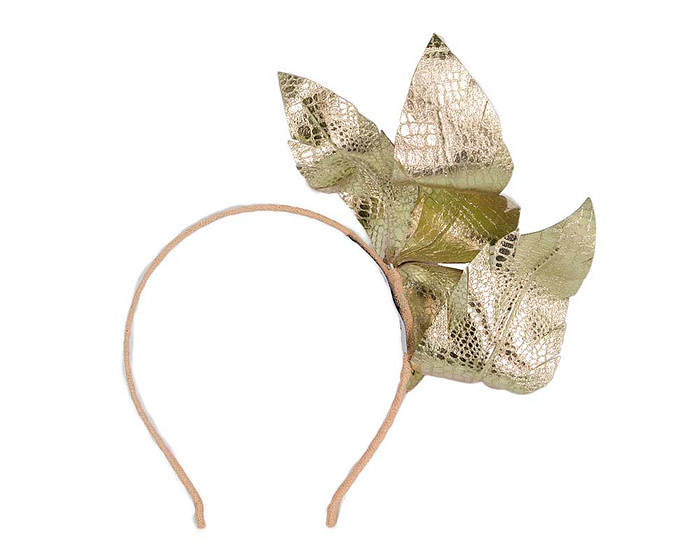 Champagne Gold leather flower headband fascinator - Hats From OZ