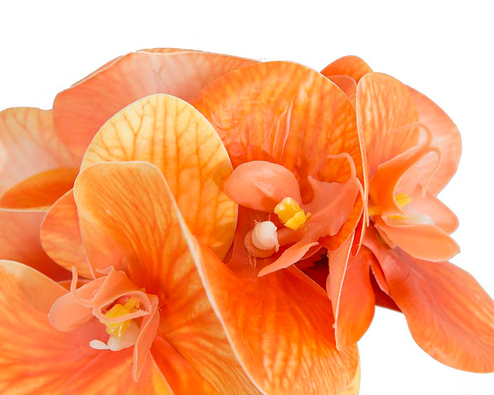 Bespoke orange orchid flower headband by Fillies Collection - Image 3