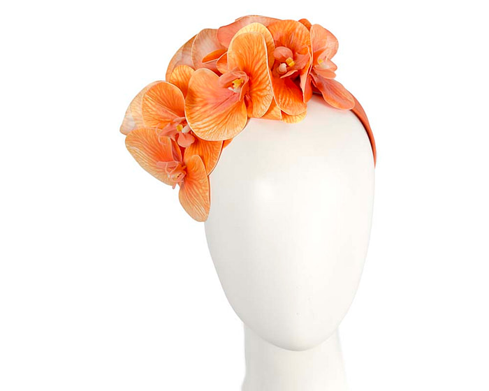 Bespoke orange orchid flower headband by Fillies Collection