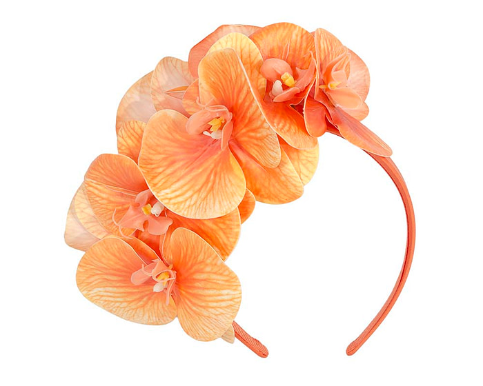 Bespoke orange orchid flower headband by Fillies Collection - Image 2