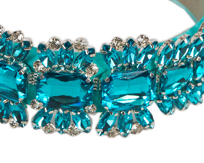 Turquoise crystal fascinator headband by Cupids Millinery - Hats From OZ