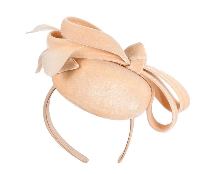 Beige velvet pillbox winter fascinator - Hats From OZ