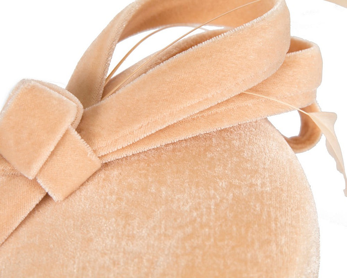 Beige velvet pillbox winter fascinator - Hats From OZ