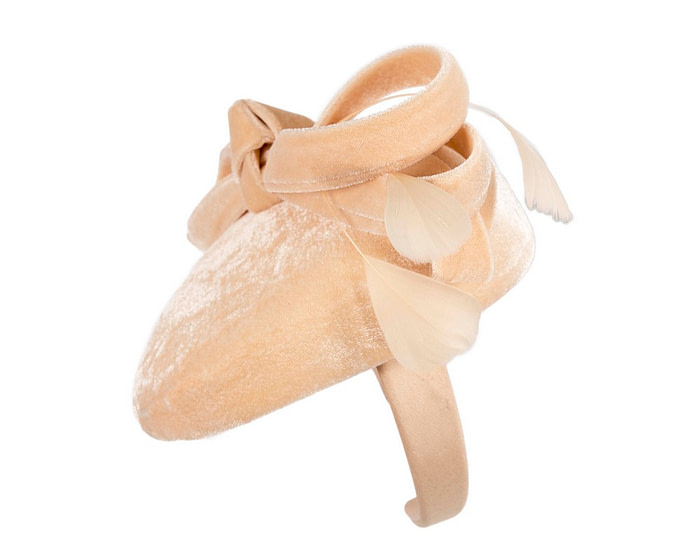 Beige velvet pillbox winter fascinator - Hats From OZ