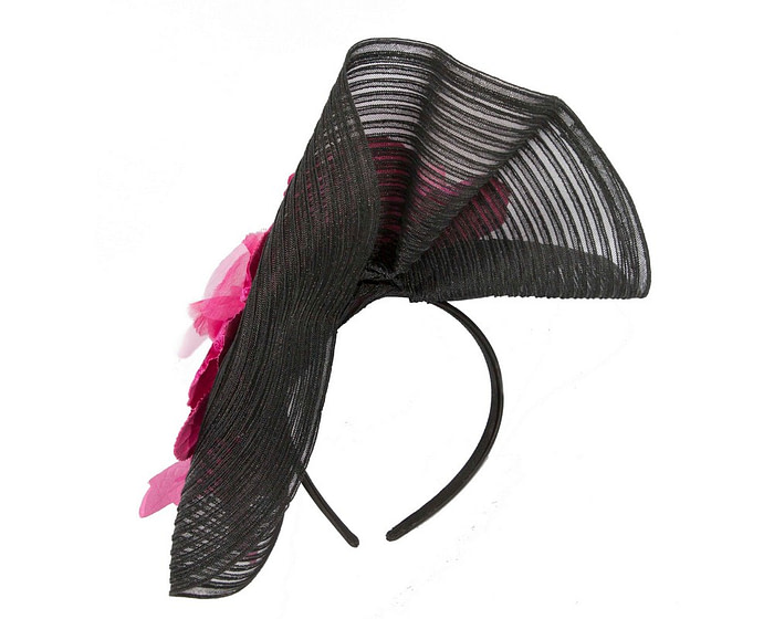 Large black & fuchsia racing fascinator with flowers by Fillies Collection - Hats From OZ