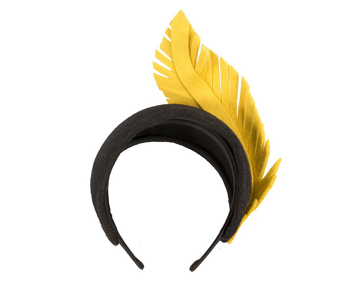 Bespoke black & yellow winter racing fascinator headband - Hats From OZ