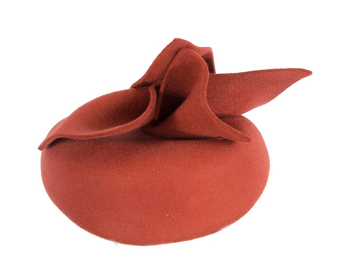 Rust orange felt winter racing pillbox fascinator - Hats From OZ