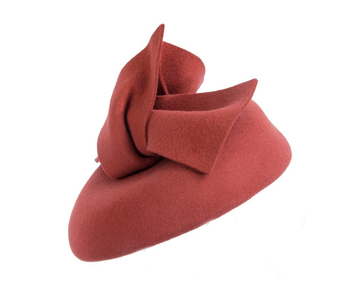 Rust orange felt winter racing pillbox fascinator - Hats From OZ