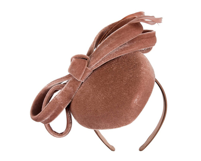 Taupe velvet pillbox winter fascinator - Hats From OZ