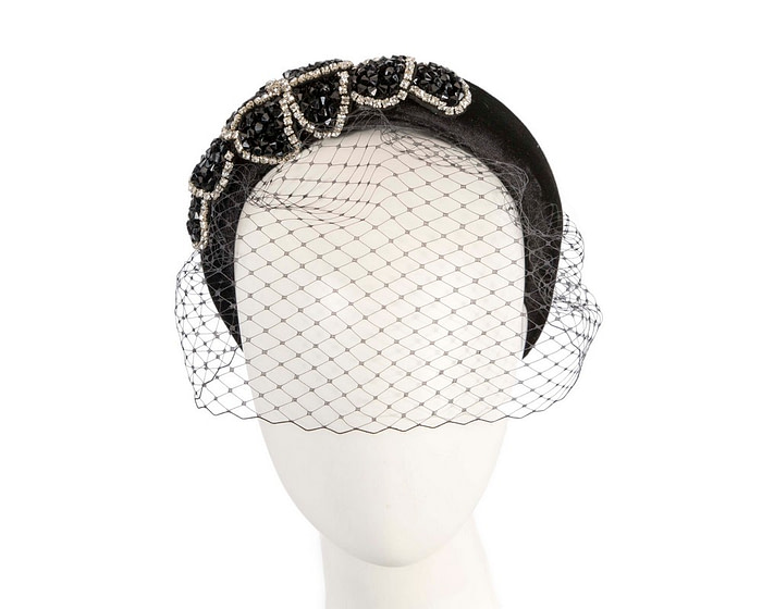 Black headband with face veil by Max Alexander - Hats From OZ