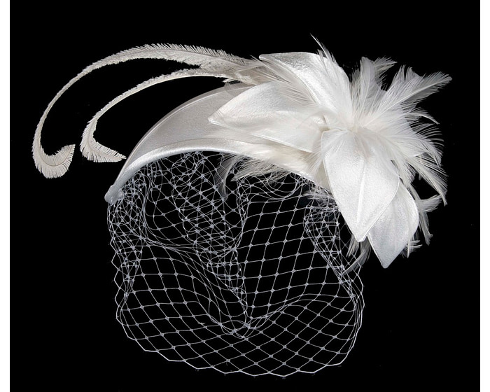 White Custom Made Cocktail Hat Fascinator with veiling - Hats From OZ