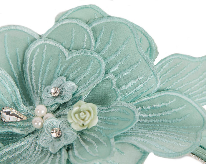 Mint green lace flower fasinator - Hats From OZ