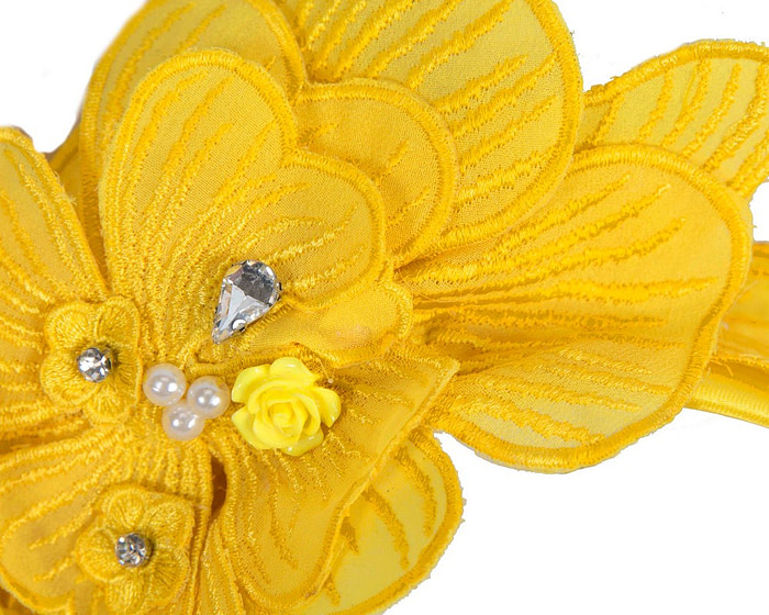 Yellow lace flower fasinator - Hats From OZ