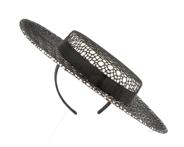 White & Black lace covered boater hat by Max Alexander - Hats From OZ